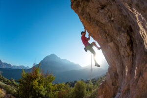 Rock climbing an overhang
